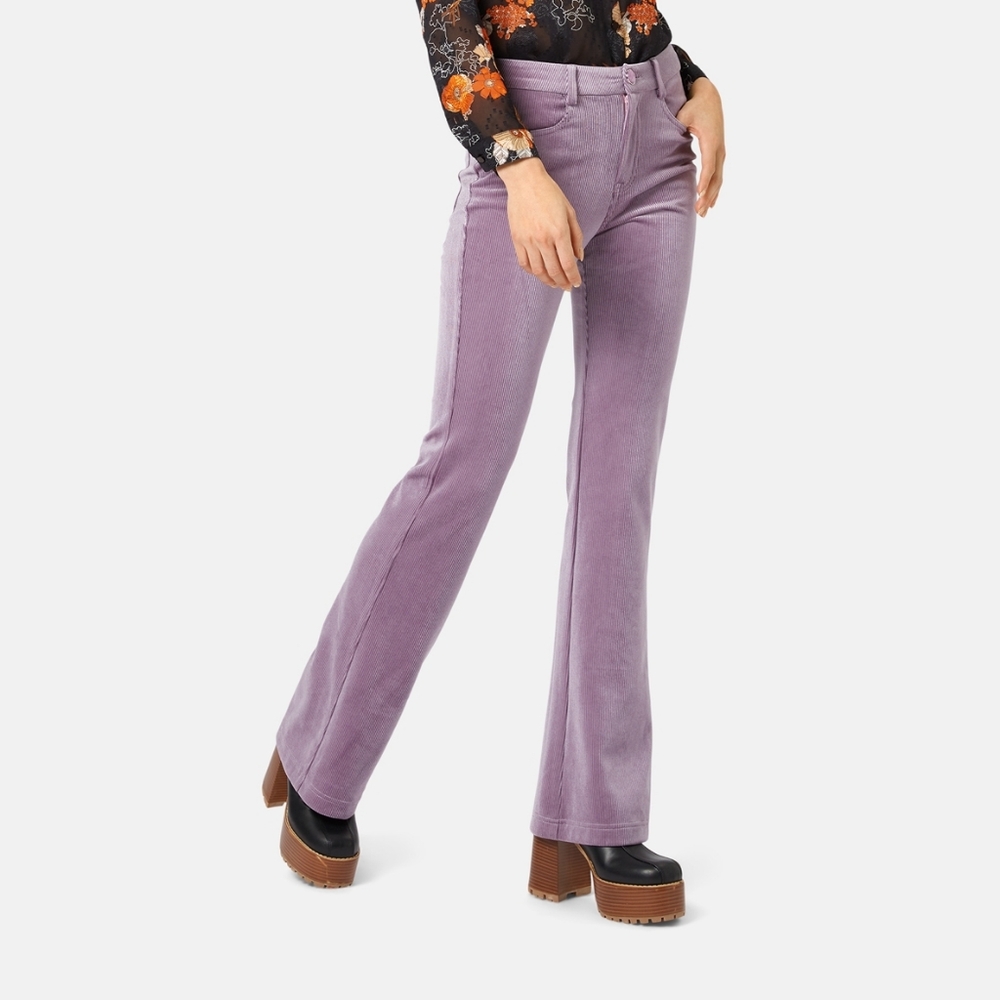 Soft Corduroy Flare Trousers In Lavender